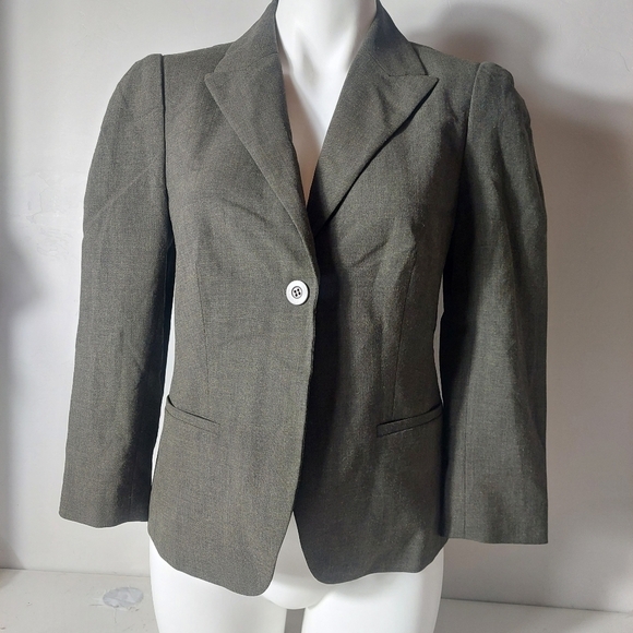 Laundry by Shelli Segal Olive Green Blazer Jacket 8‎ Single Button Pleat Detail - Picture 1 of 12
